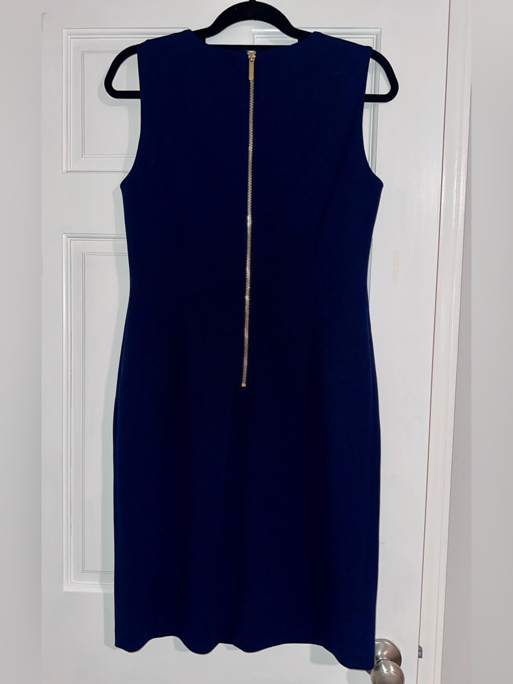 Calvin Klein Navy Blue Scuba Crepe Sheath Dress, Size 10 - Picture 3 of 10